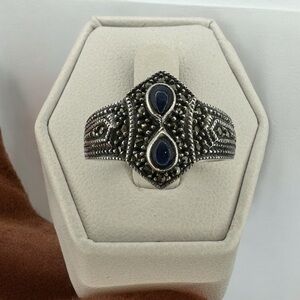 Reflection’s by Judith Jack Marcasite Black Onyx Ring size 9 Antique Style .925‎